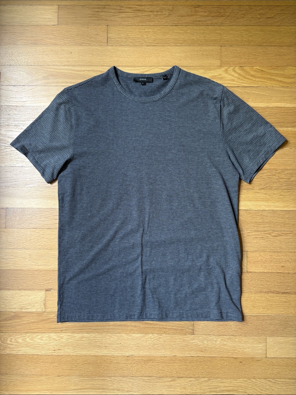 Vince Men's Charcoal Micro-Stripe Crew Neck Tee